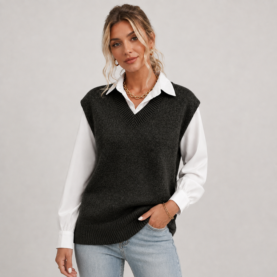 Women's loose-fit V-neck knitted sweater vest