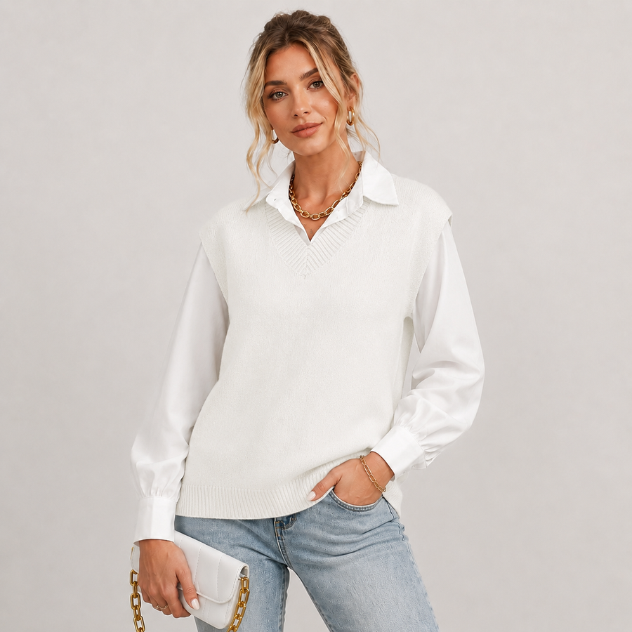 Women's loose-fit V-neck knitted sweater vest