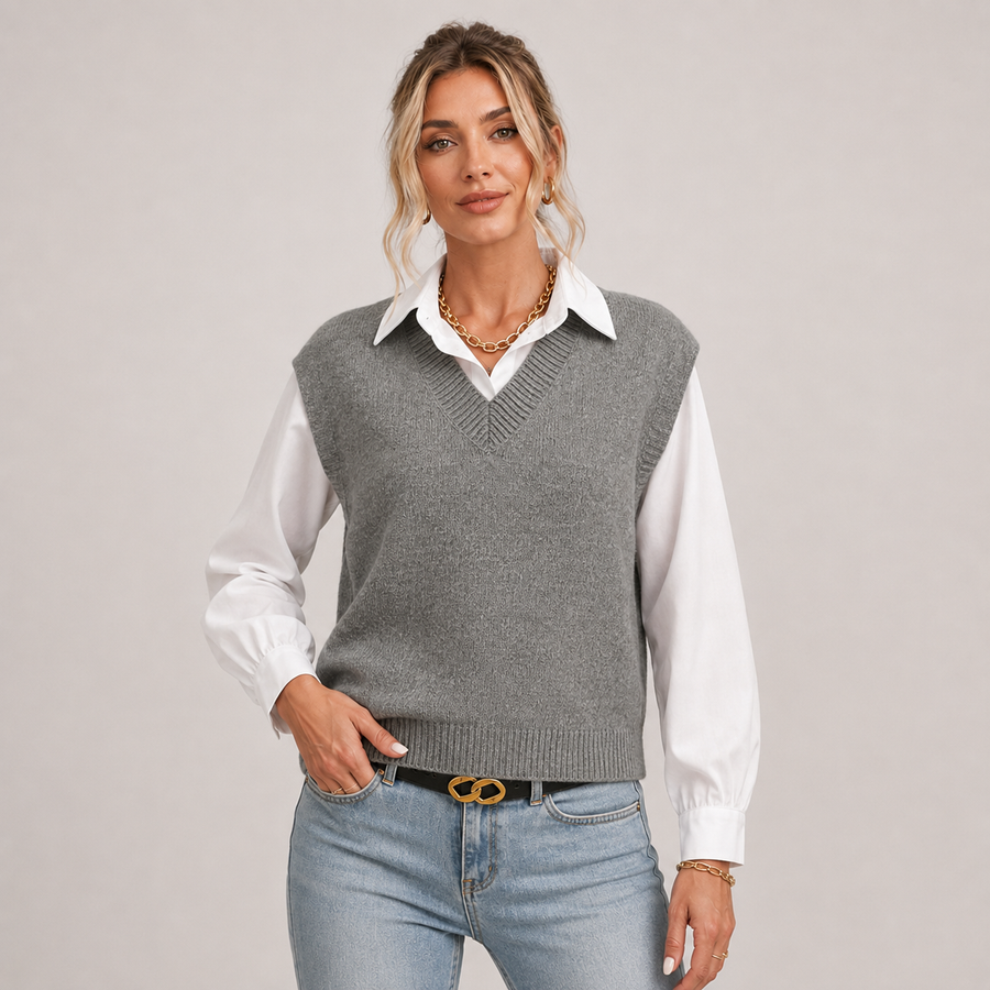 Women's loose-fit V-neck knitted sweater vest