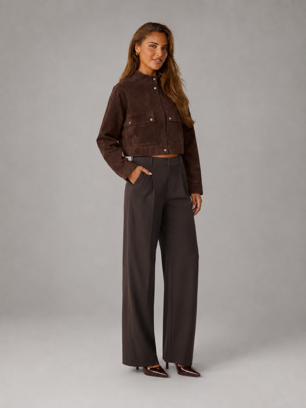 Women's suede-look utility jacket with flap pockets