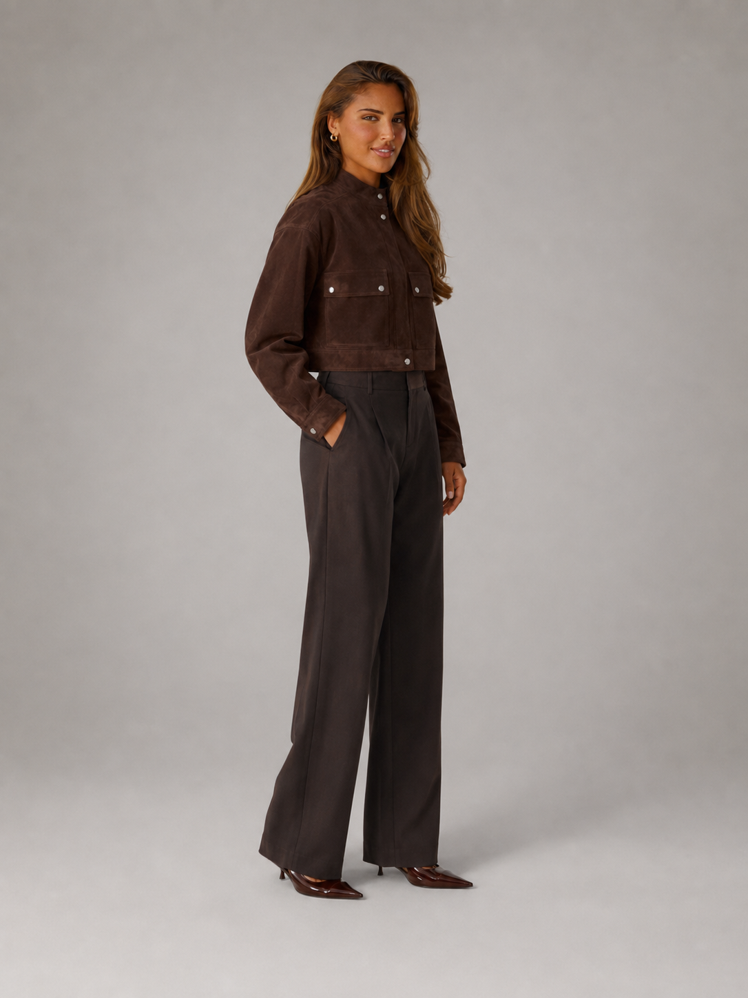 Women's suede-look utility jacket with flap pockets