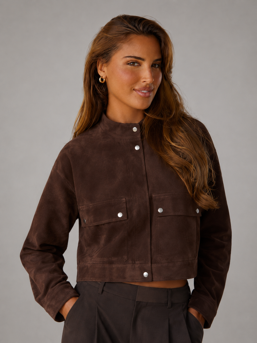 Women's suede-look utility jacket with flap pockets
