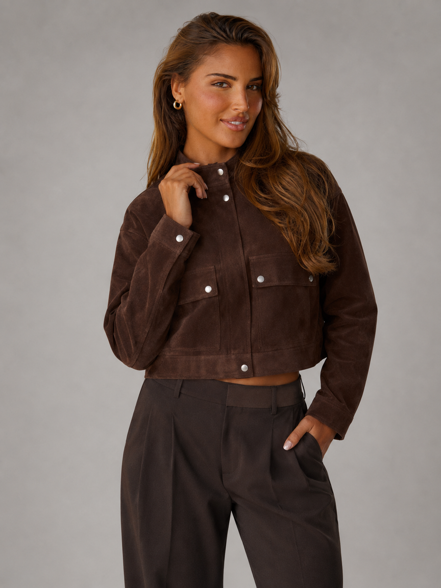 Women's suede-look utility jacket with flap pockets