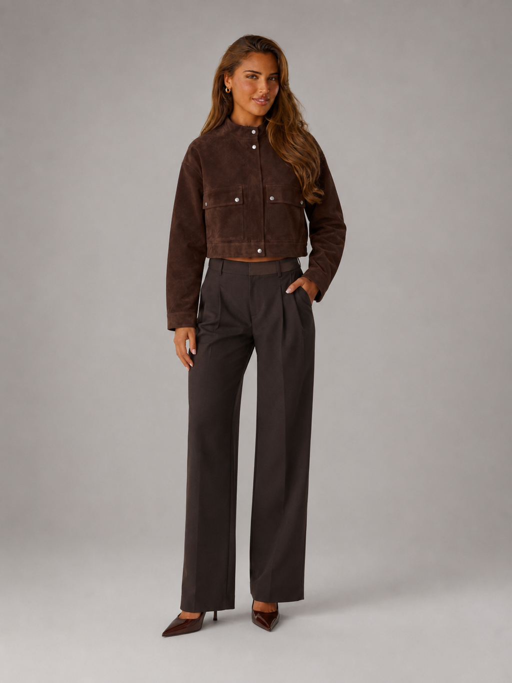 Women's suede-look utility jacket with flap pockets