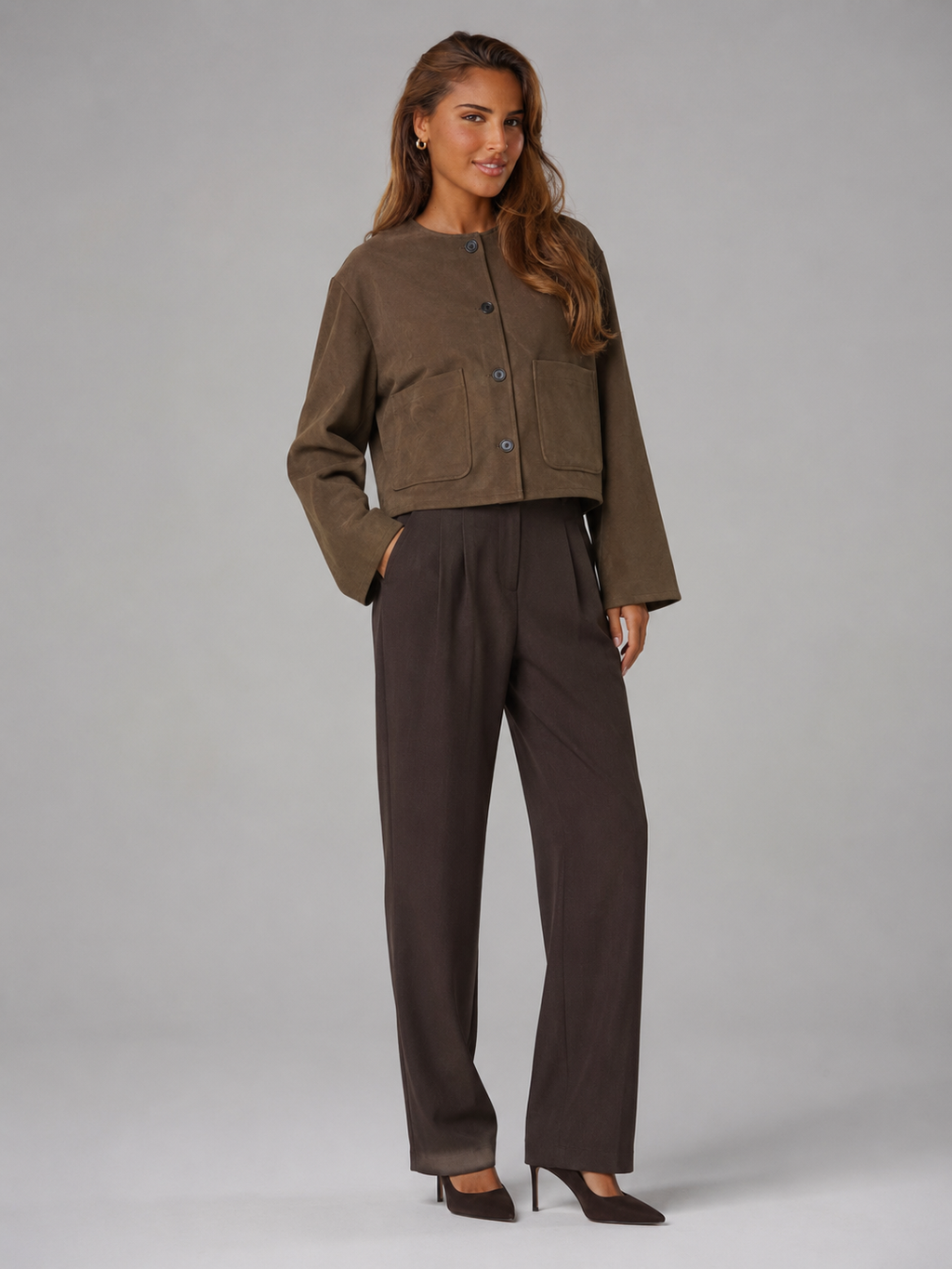 Women's cropped suede-look jacket