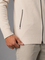Men's chunky knit full-zip cardigan with stand collar