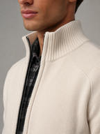 Men's chunky knit full-zip cardigan with stand collar