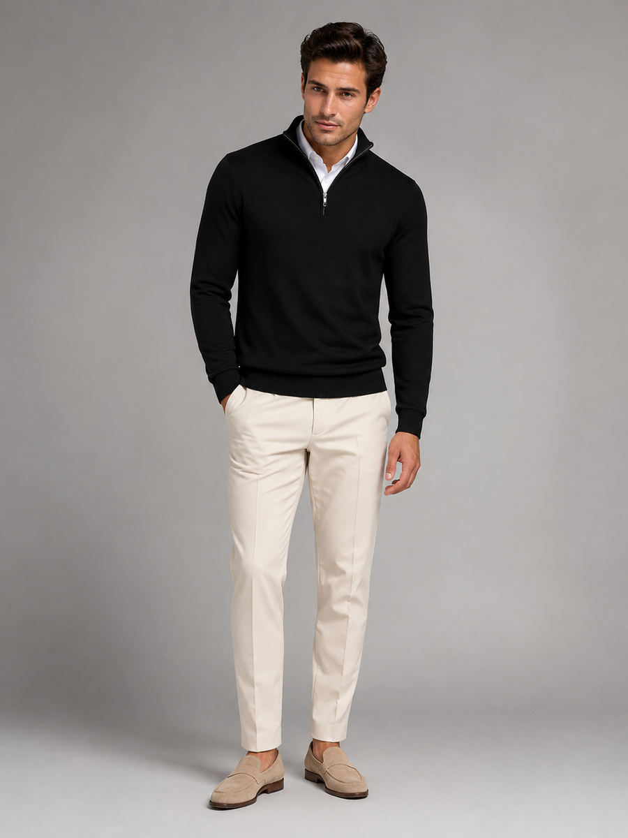 Men's contrast trim quarter-zip mock neck jumper