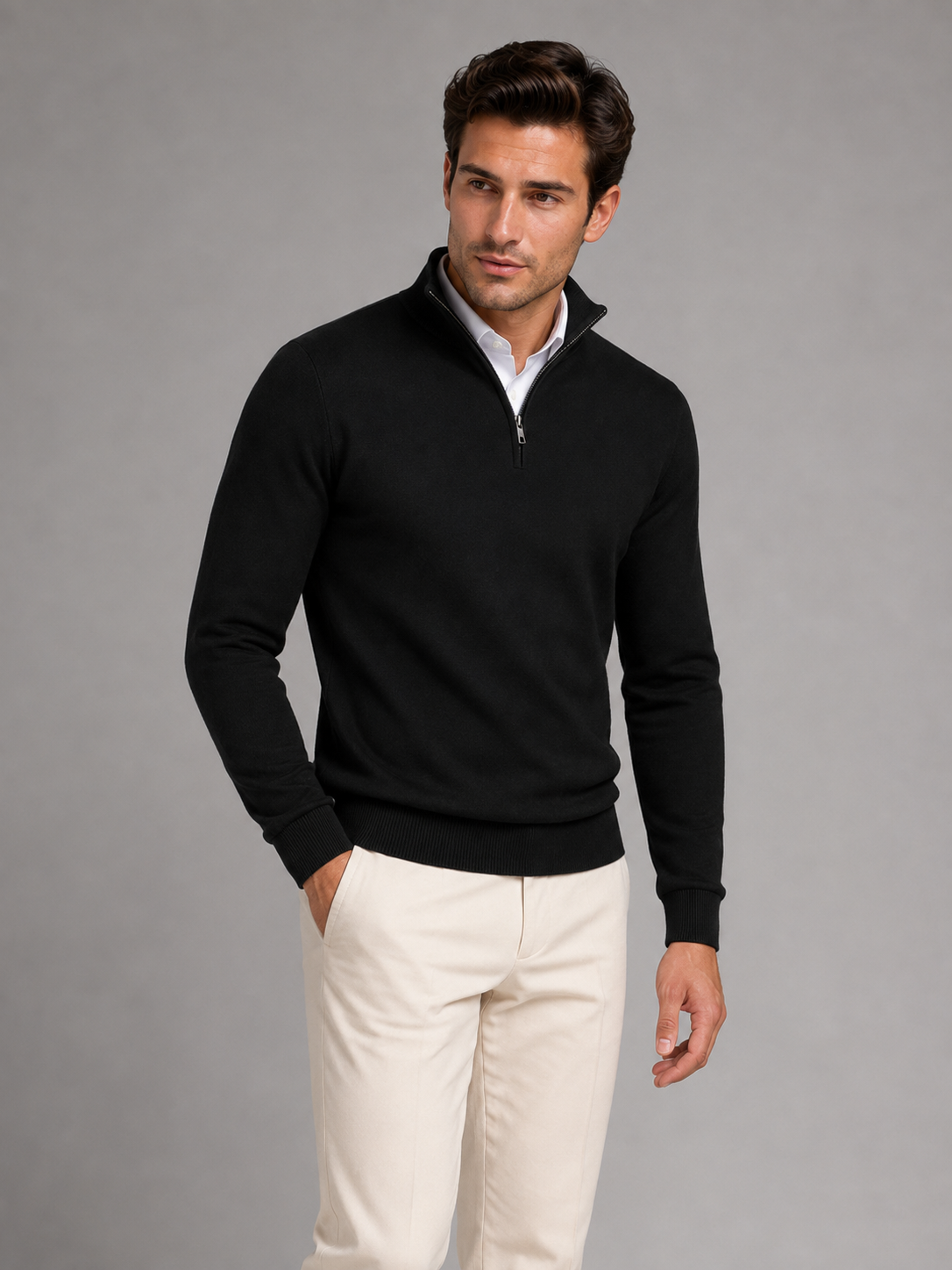 Men's contrast trim quarter-zip mock neck jumper