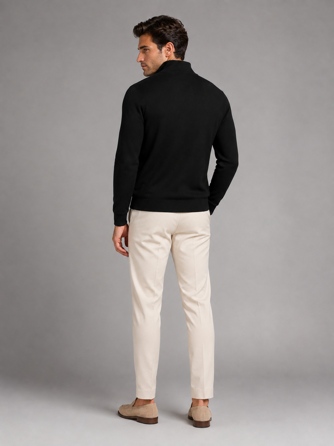 Men's contrast trim quarter-zip mock neck jumper