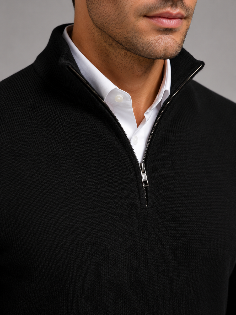 Men's contrast trim quarter-zip mock neck jumper