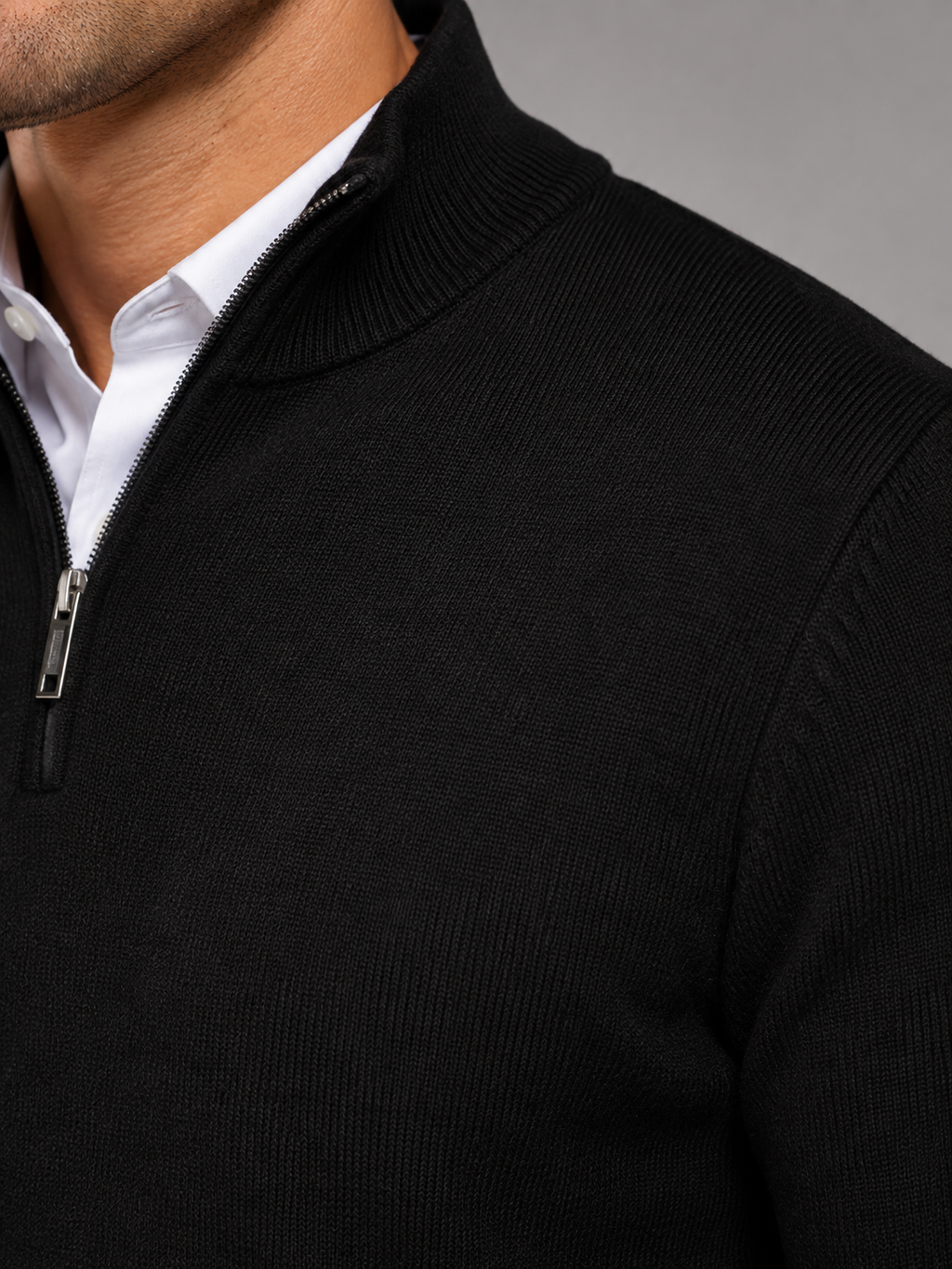 Men's contrast trim quarter-zip mock neck jumper