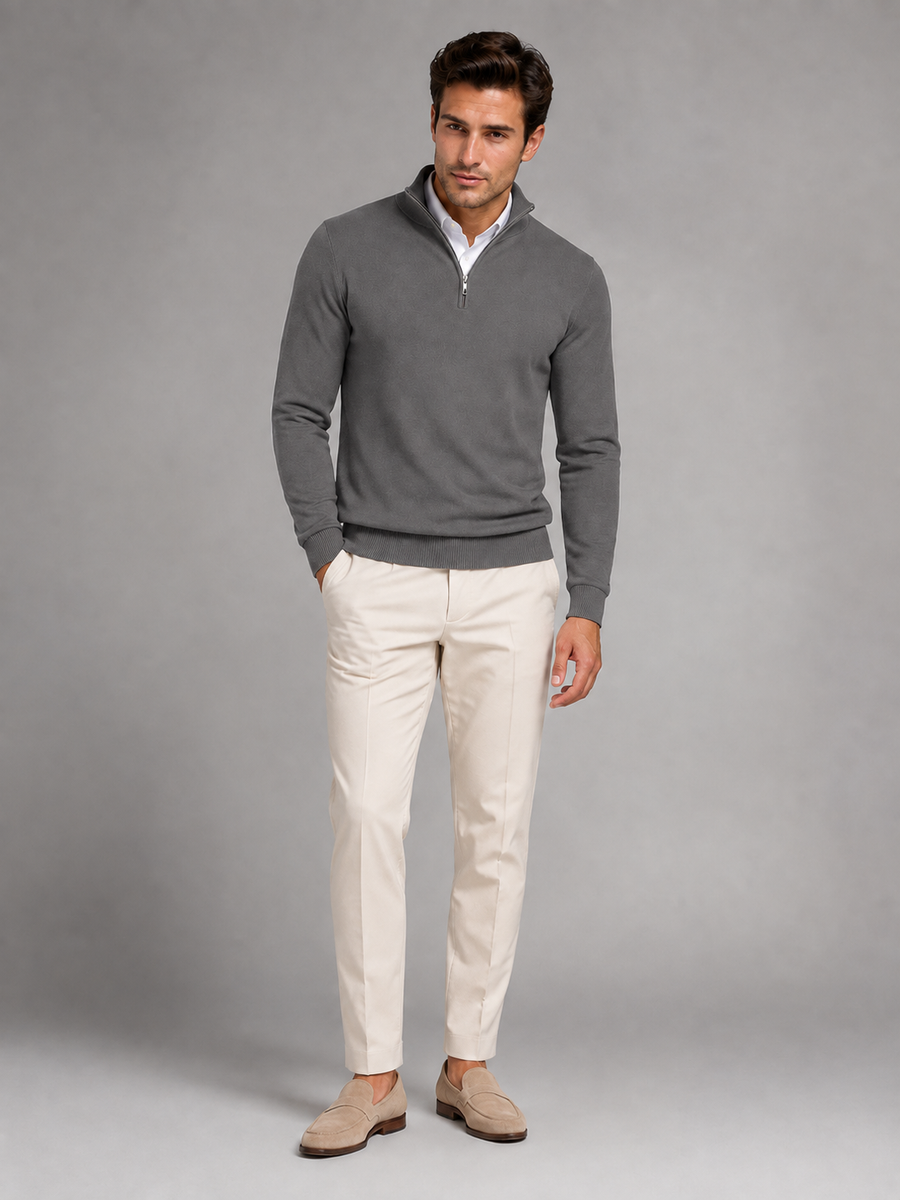 Men's contrast trim quarter-zip mock neck jumper