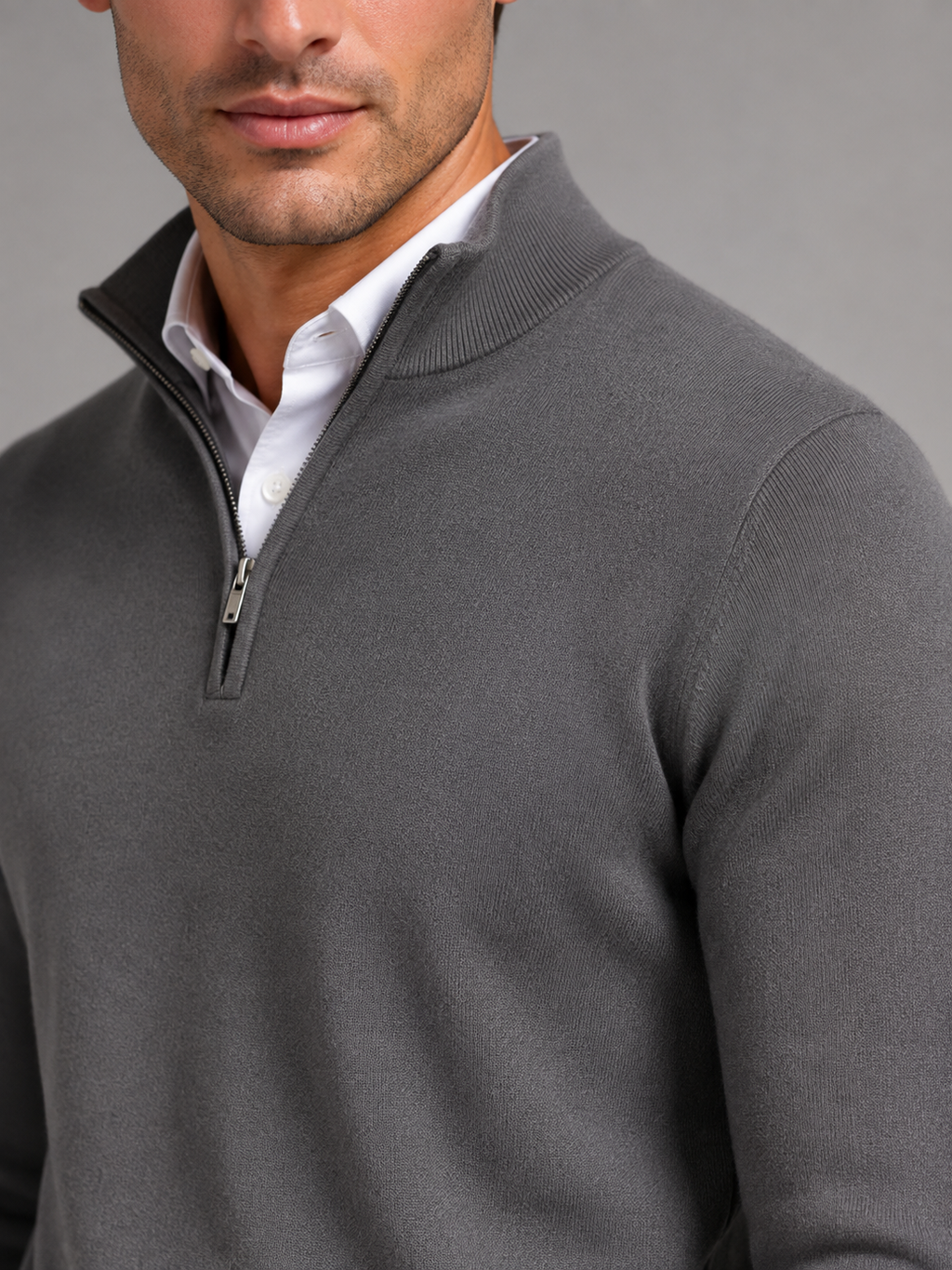 Men's contrast trim quarter-zip mock neck jumper