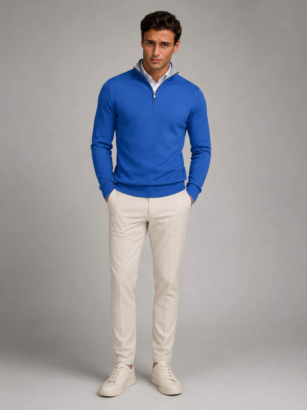 Men's fine knit quarter-zip mock neck jumper