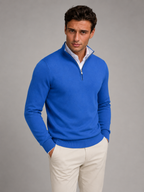 Men's fine knit quarter-zip mock neck jumper