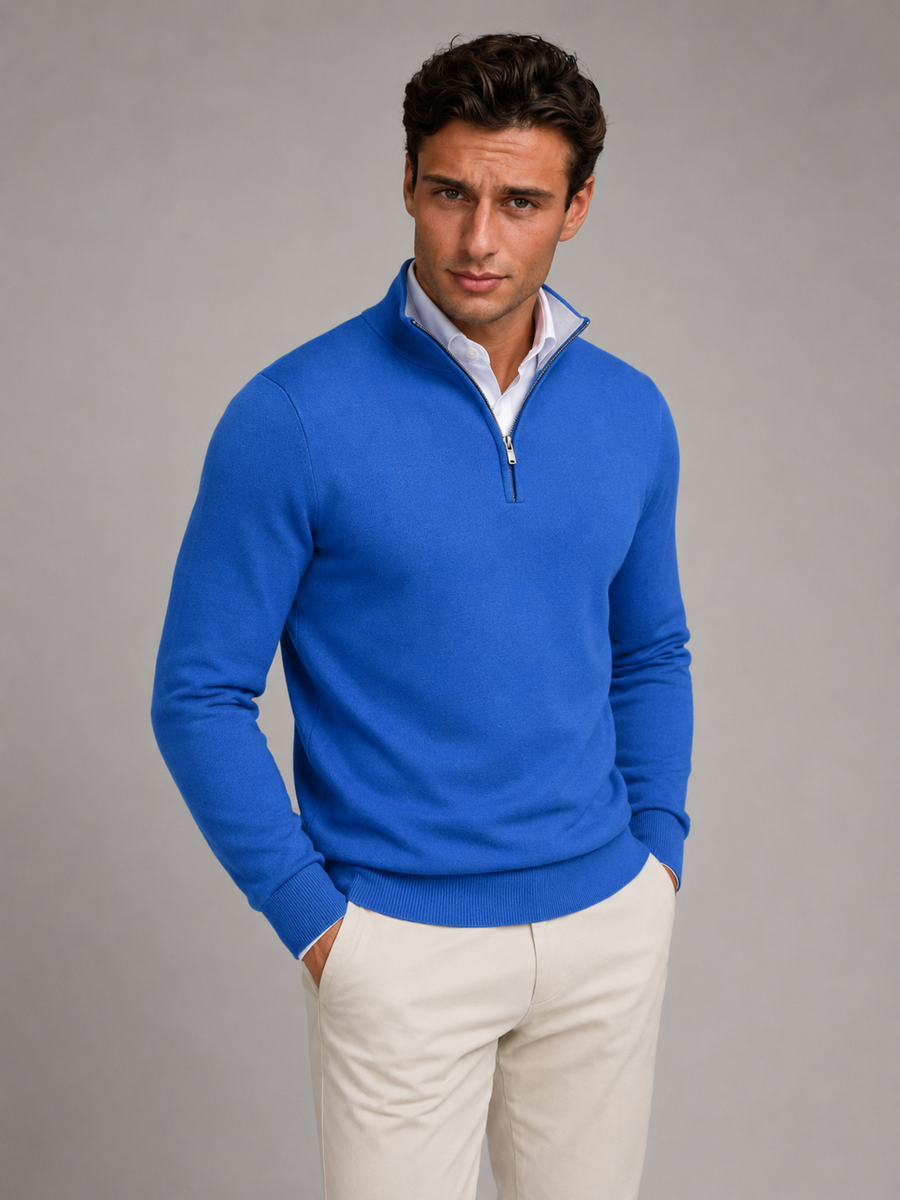 Men's fine knit quarter-zip mock neck jumper