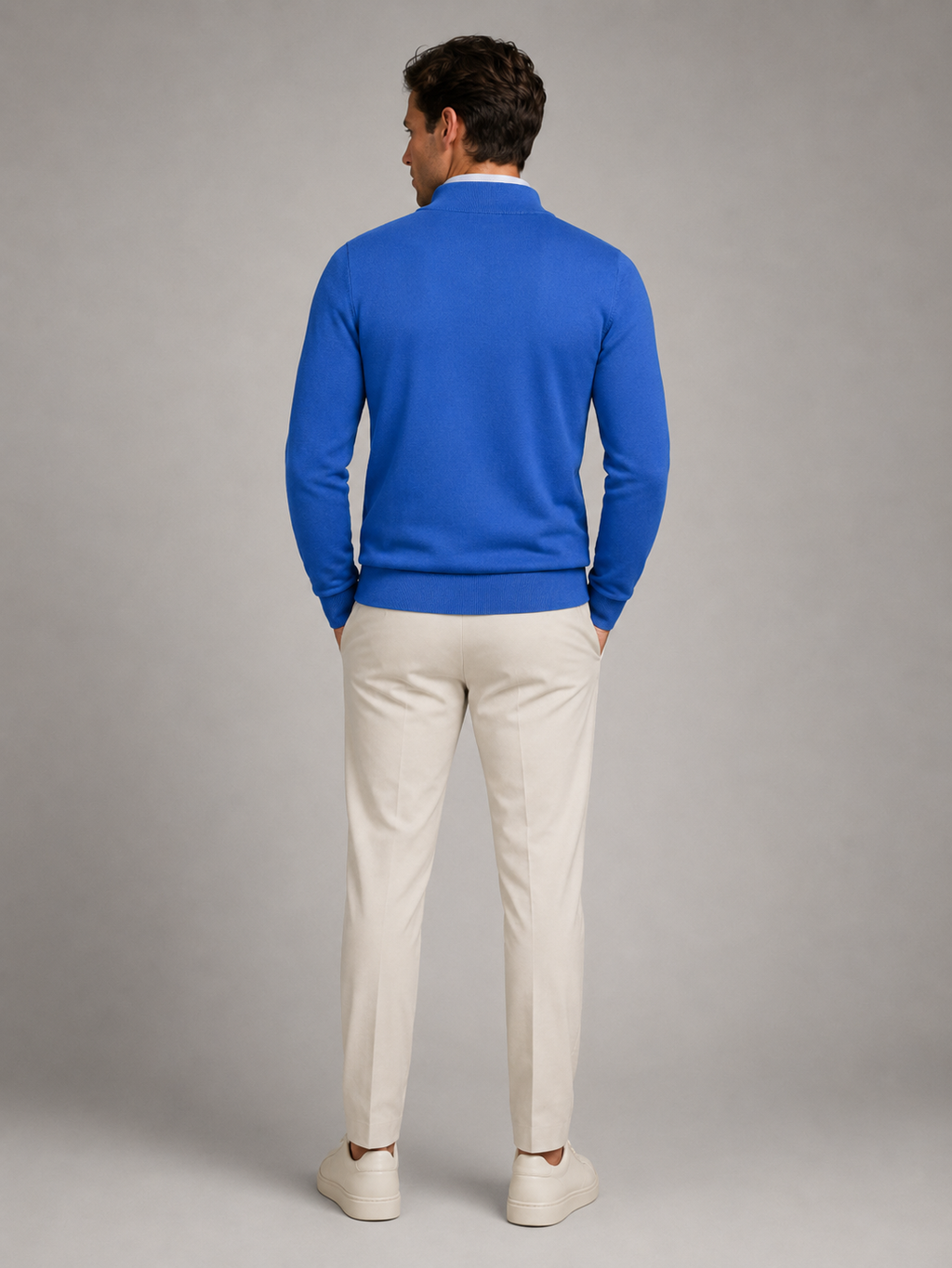 Men's fine knit quarter-zip mock neck jumper