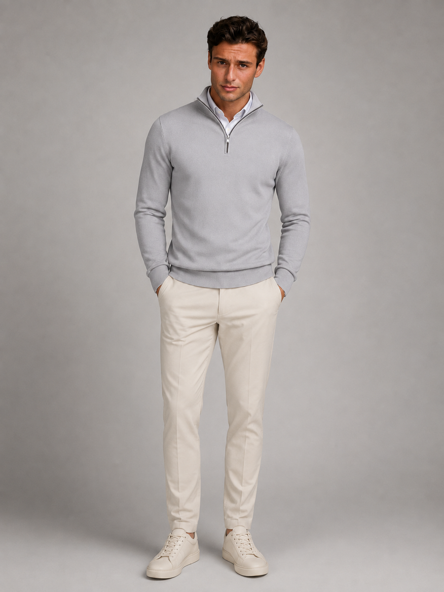 Men's fine knit quarter-zip mock neck jumper