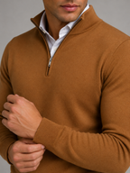 Men's fine knit quarter-zip mock neck jumper