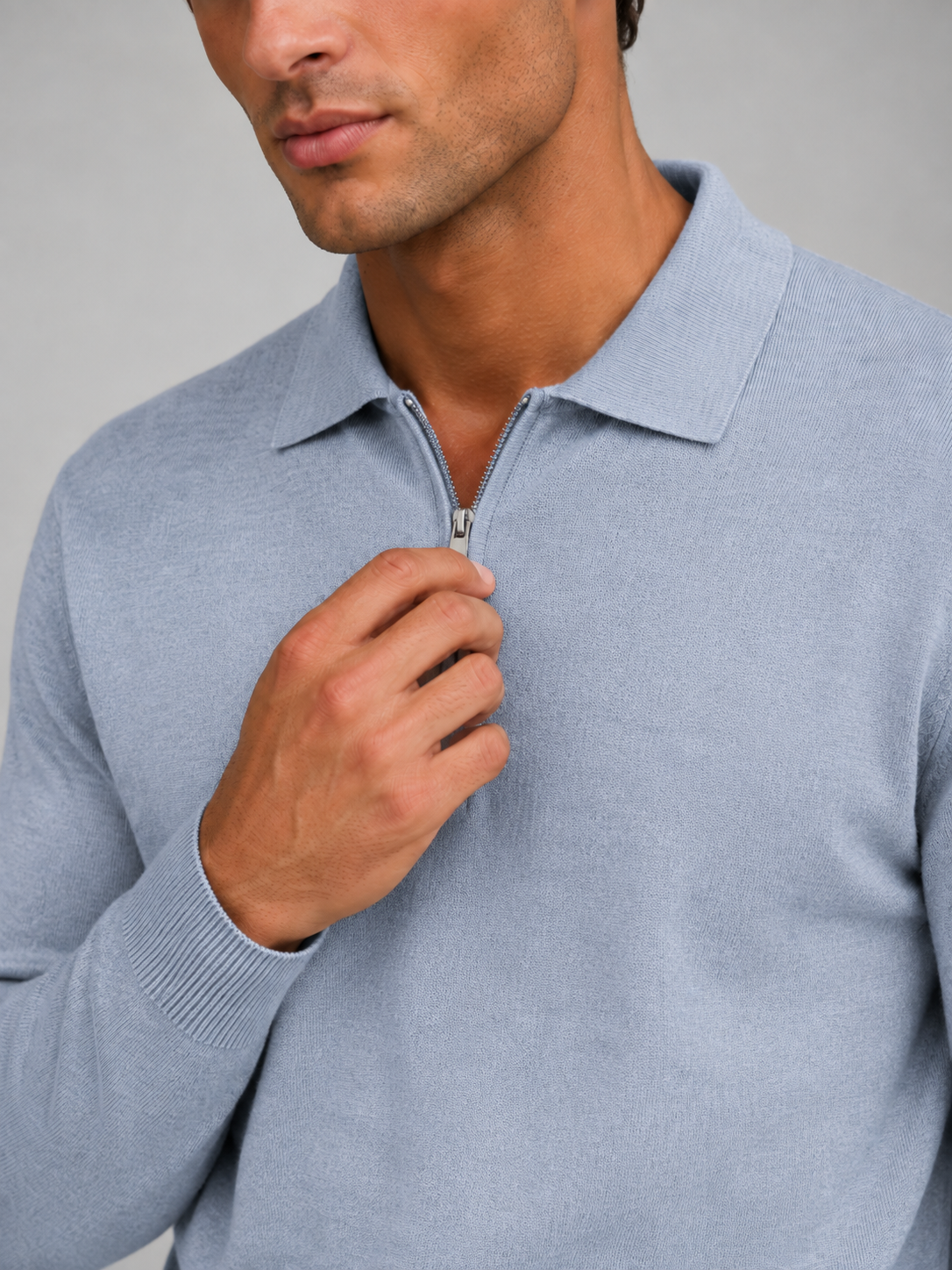Men's fine-knit quarter-zip polo jumper