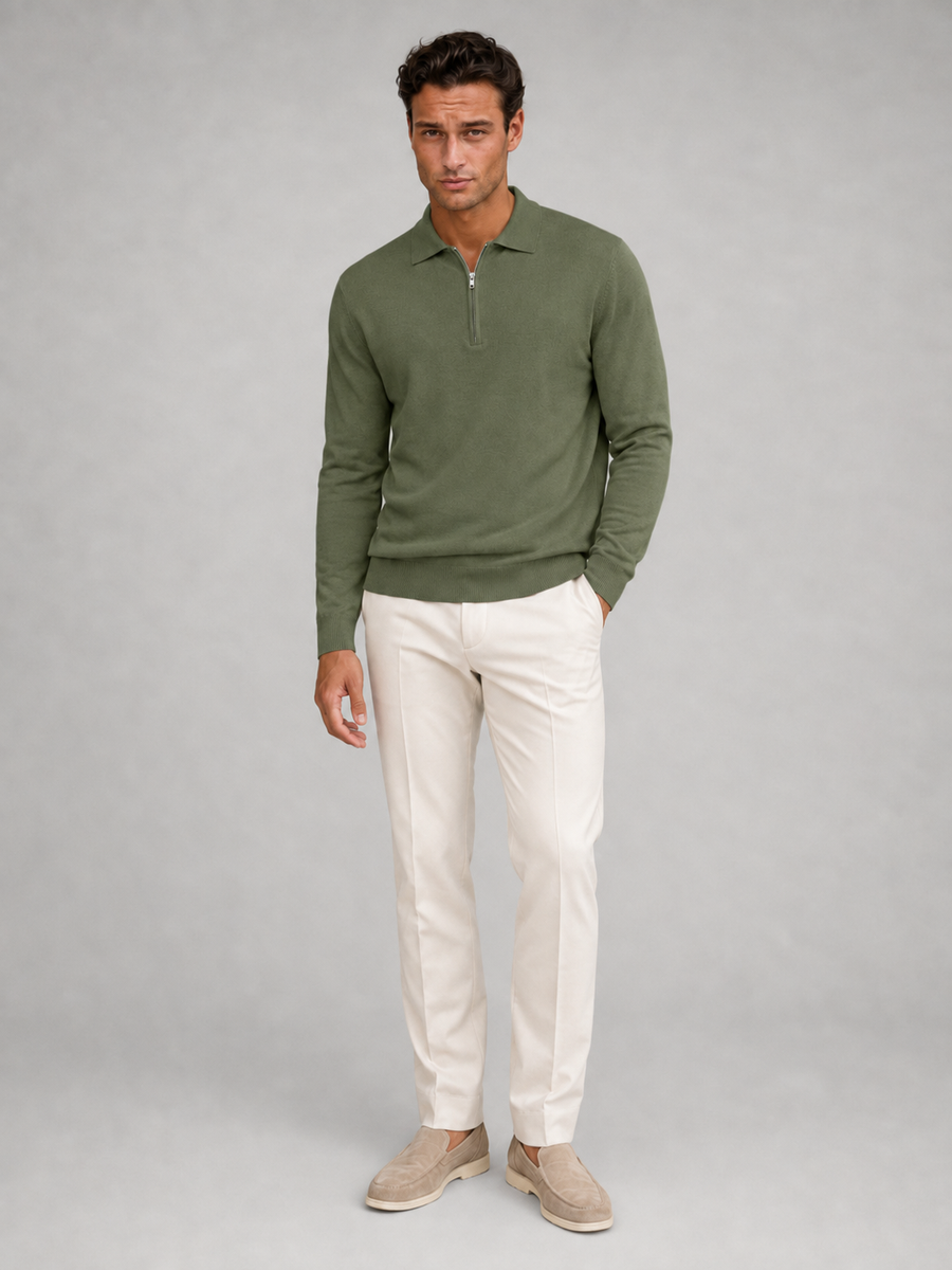 Men's fine-knit quarter-zip polo jumper