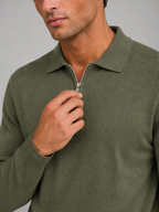 Men's fine-knit quarter-zip polo jumper