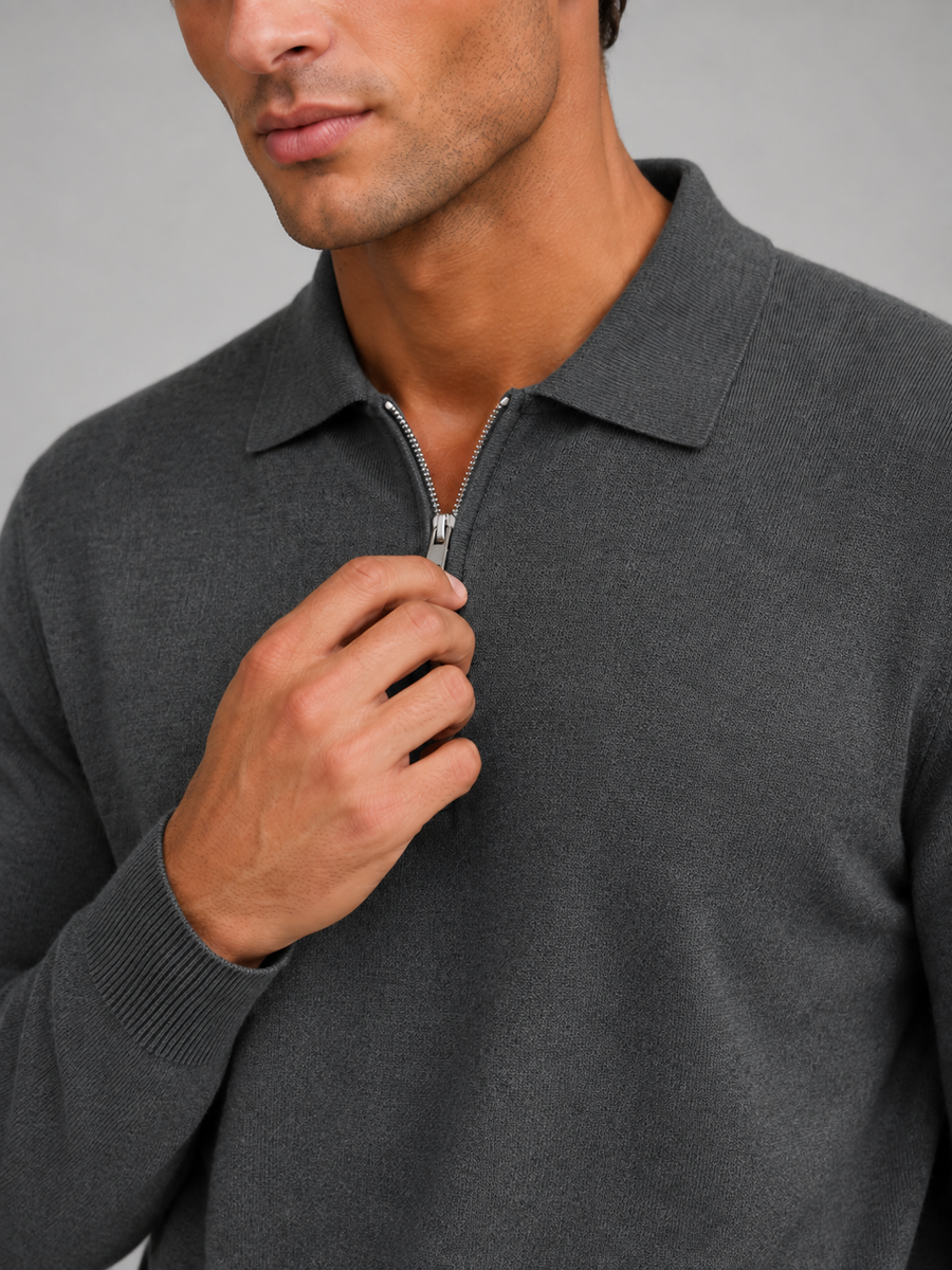 Men's fine-knit quarter-zip polo jumper