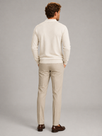 Men's ivory fine knit open-collar polo jumper