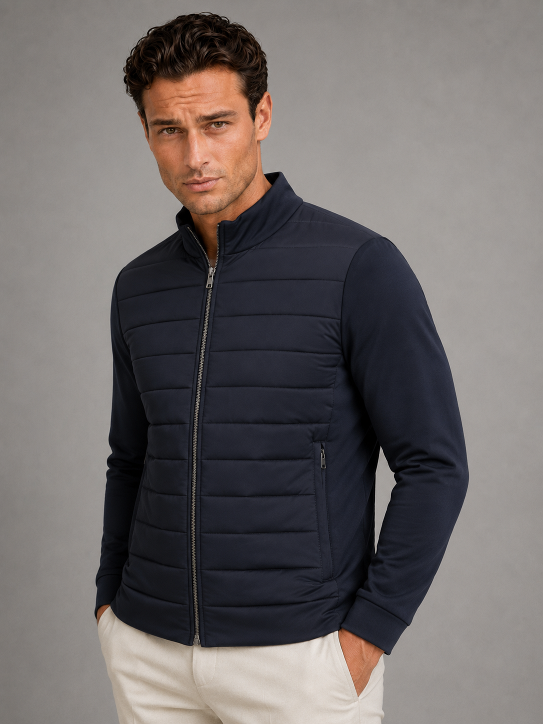 Men's quilted hybrid full-zip jacket