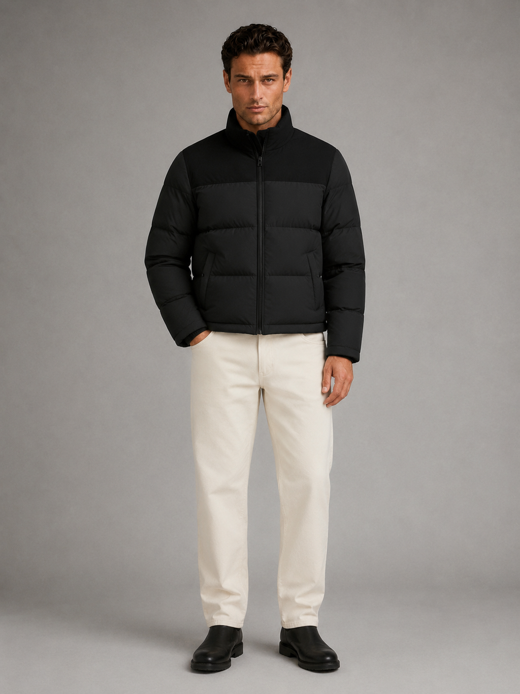 Men's colour-block quilted puffer jacket