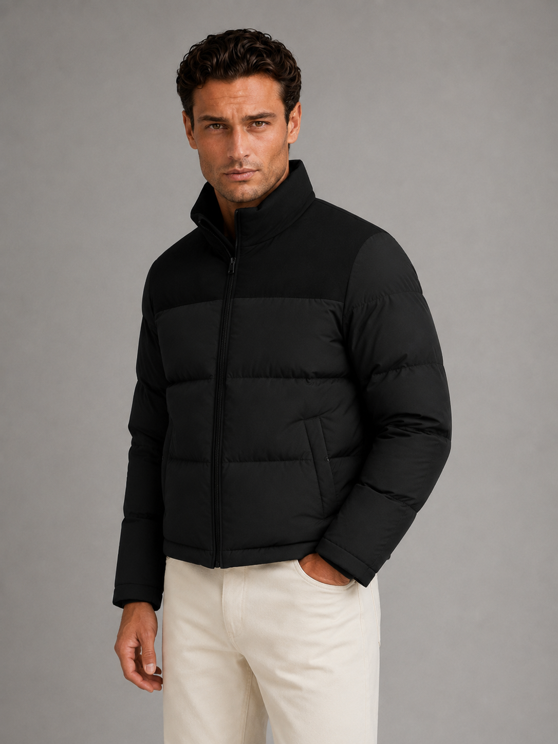 Men's colour-block quilted puffer jacket