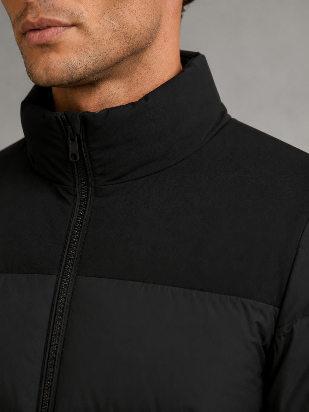 Men's colour-block quilted puffer jacket