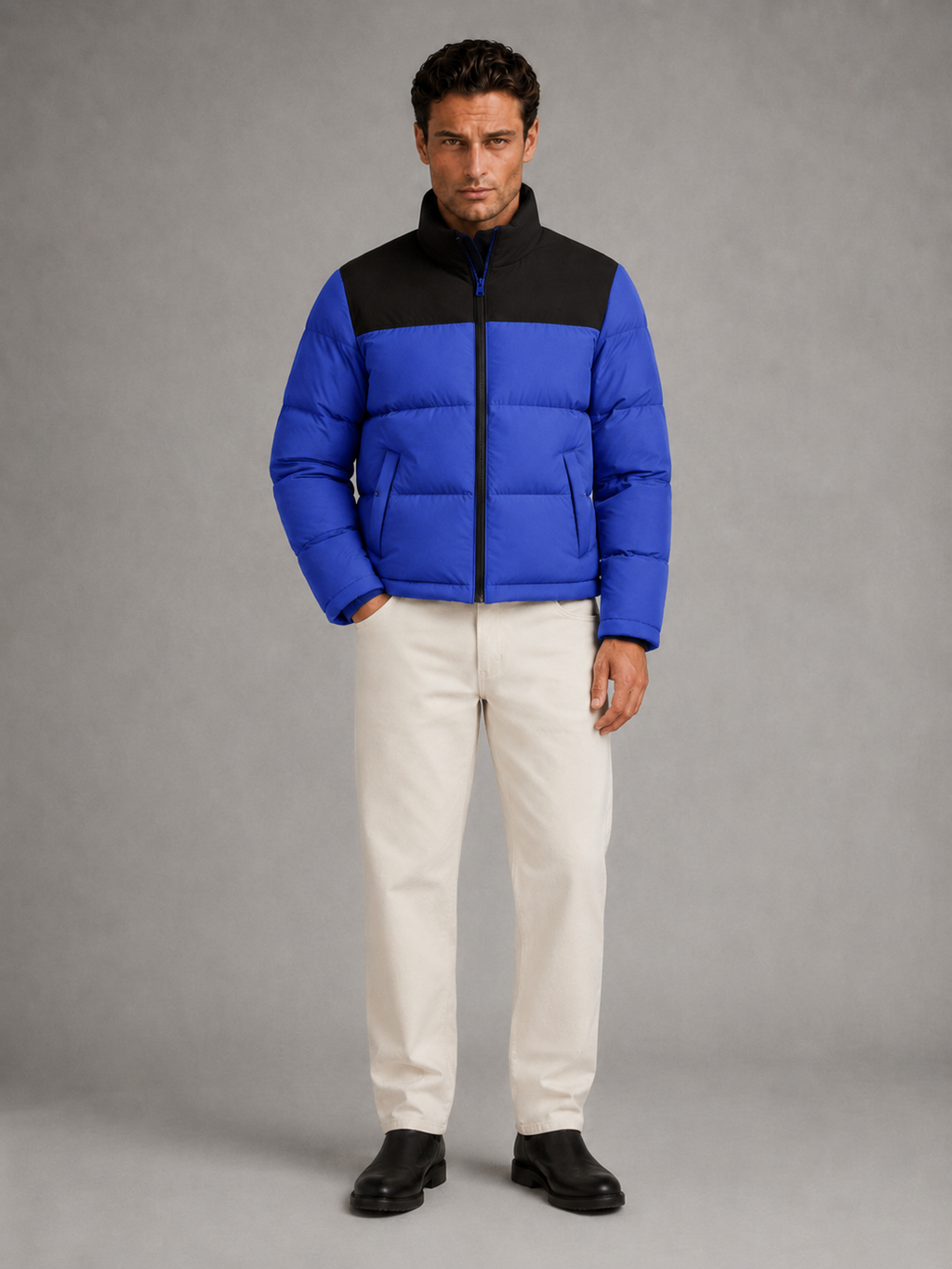 Men's colour-block quilted puffer jacket