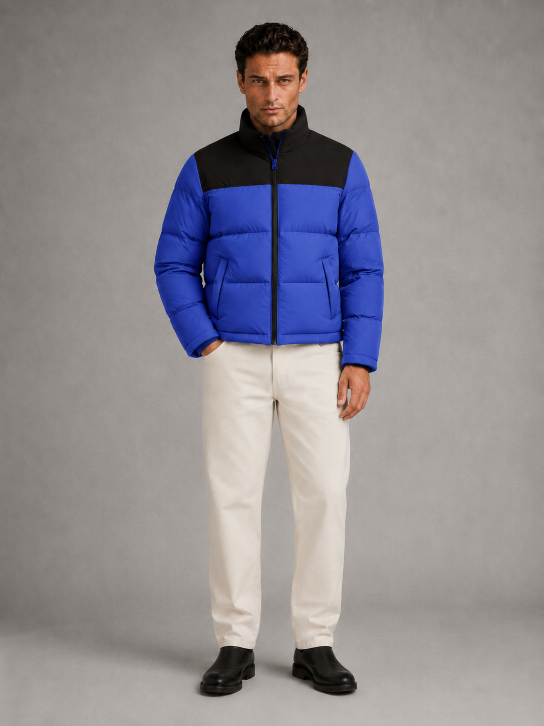 Men's colour-block quilted puffer jacket