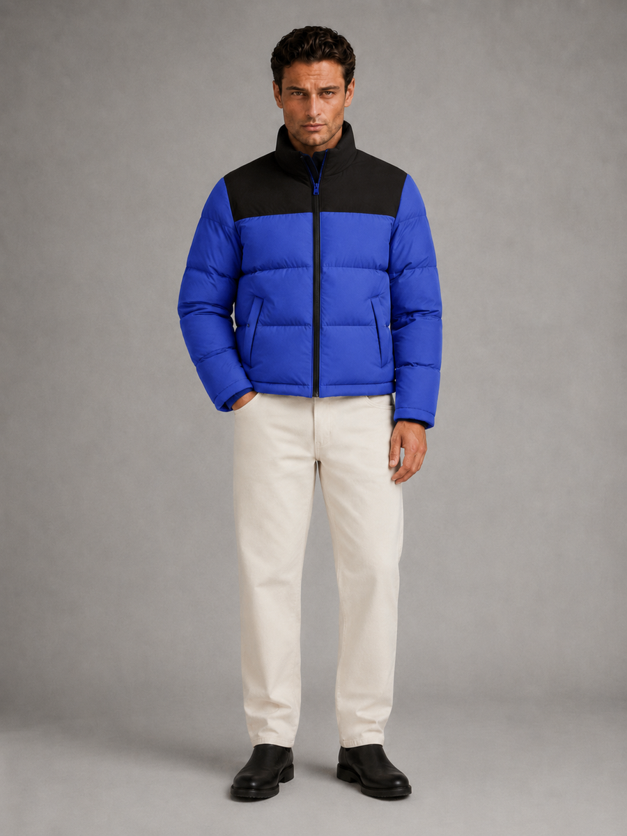 Men's colour-block quilted puffer jacket