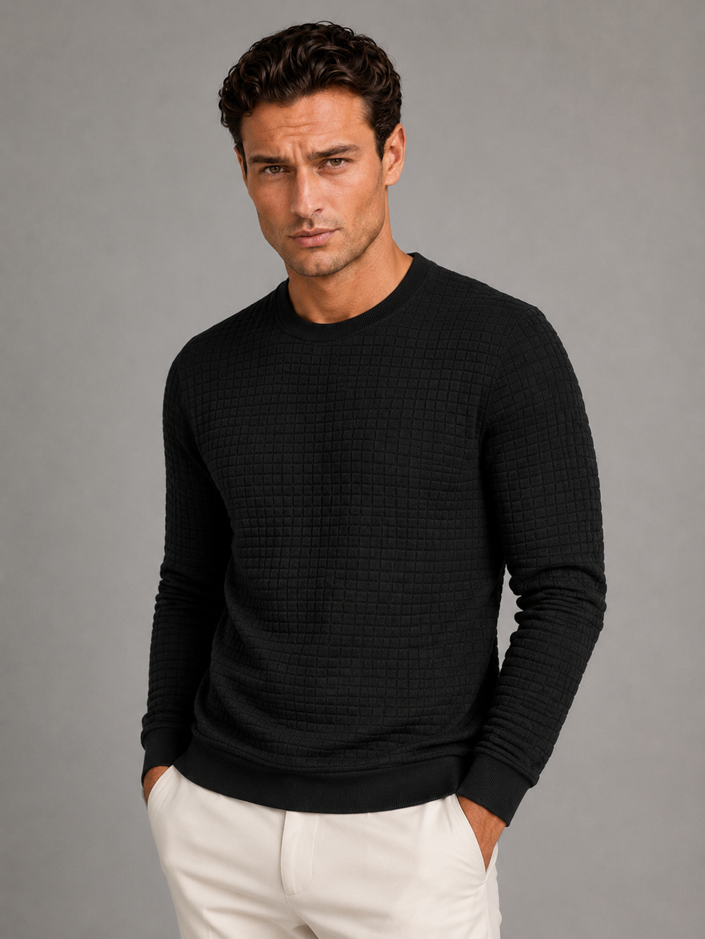 Men's waffle-textured crew neck sweatshirt