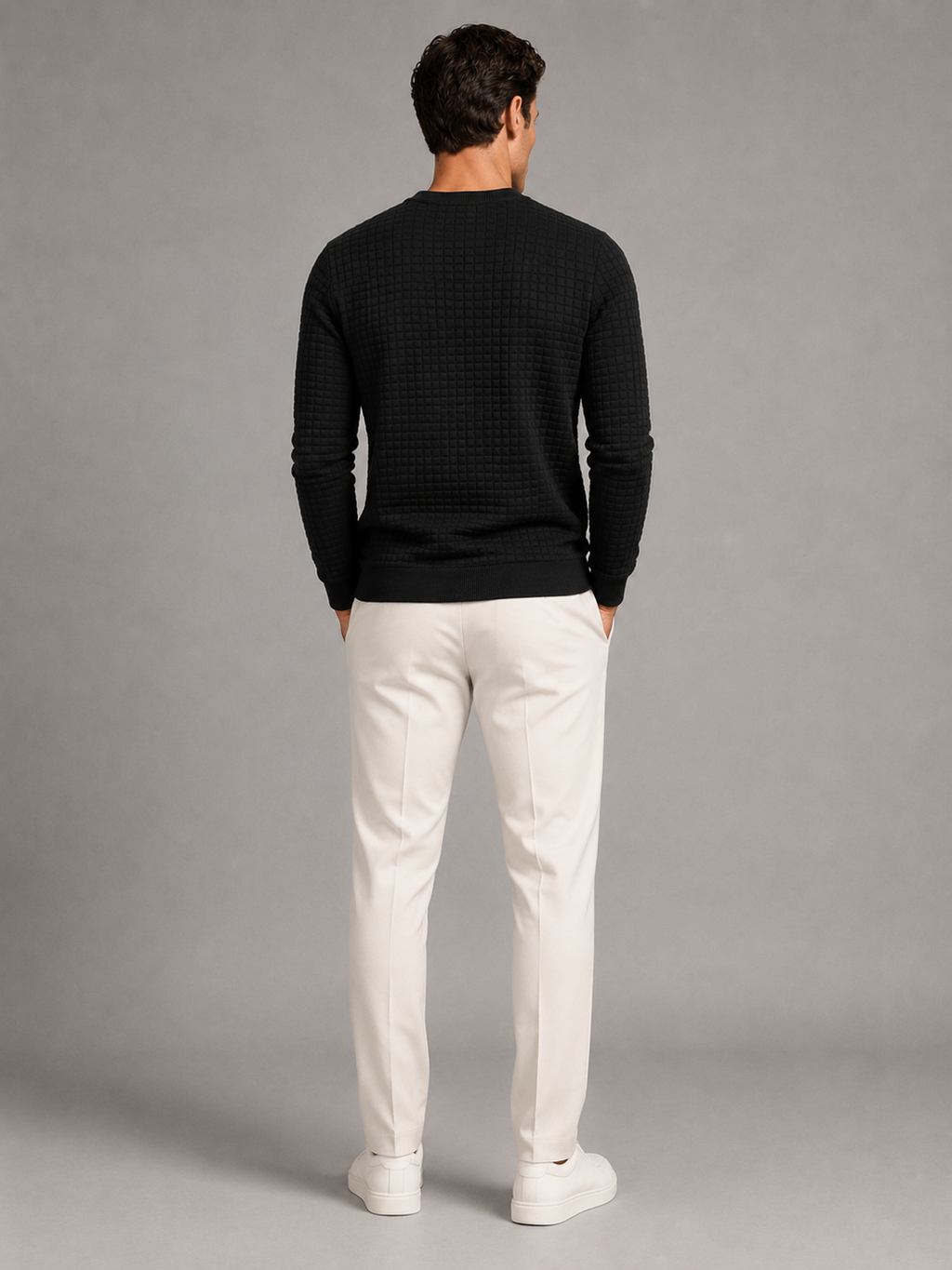 Men's waffle-textured crew neck sweatshirt