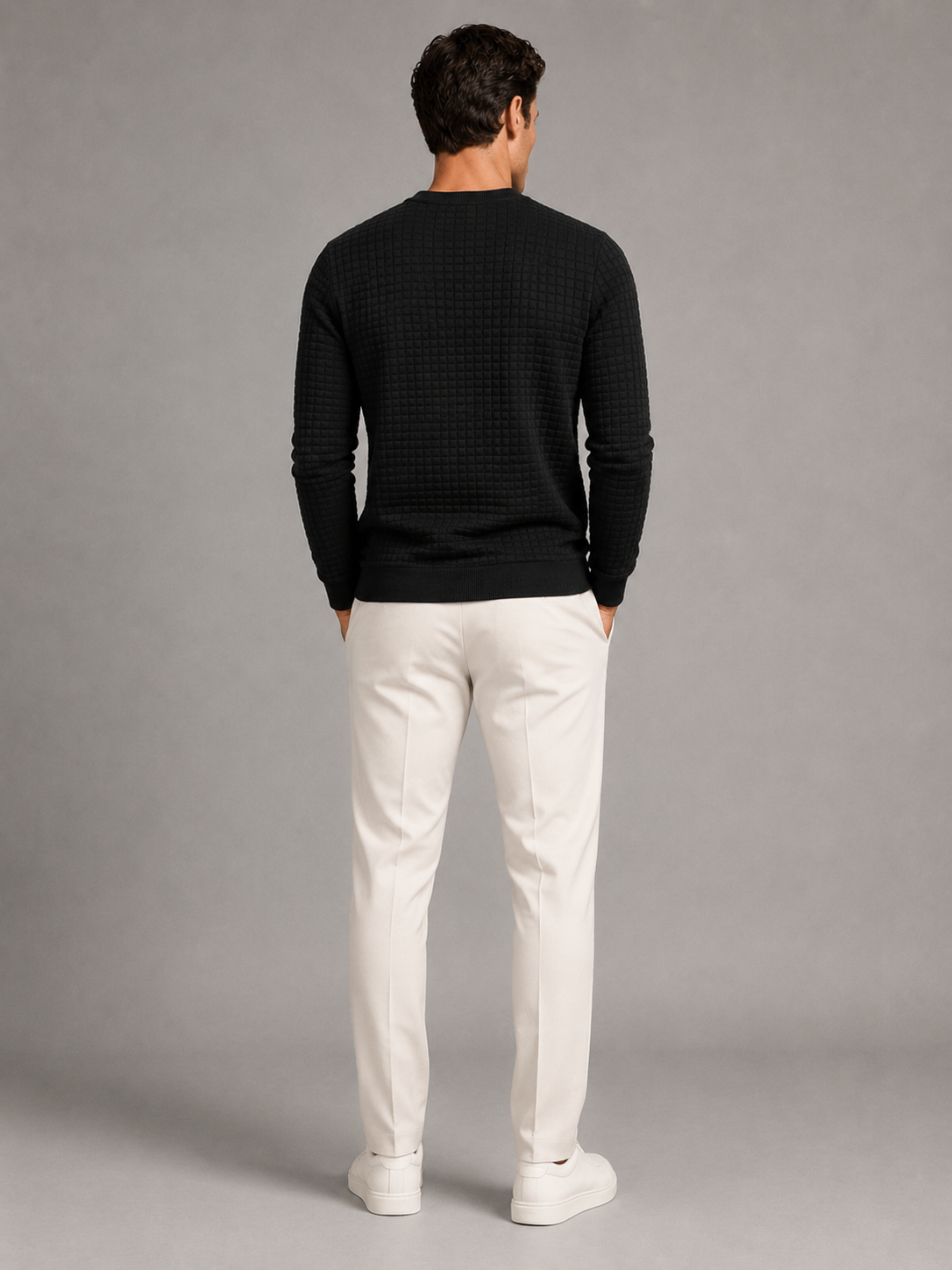 Men's waffle-textured crew neck sweatshirt