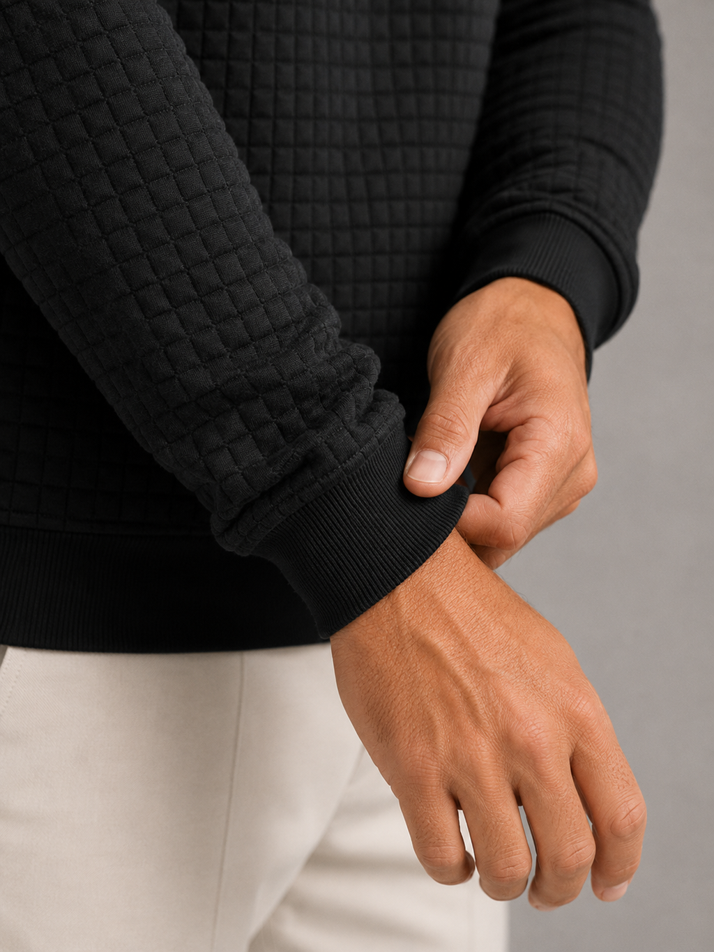 Men's waffle-textured crew neck sweatshirt
