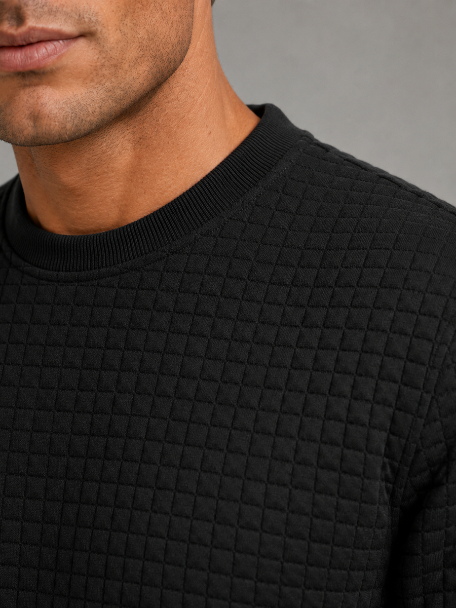 Men's waffle-textured crew neck sweatshirt