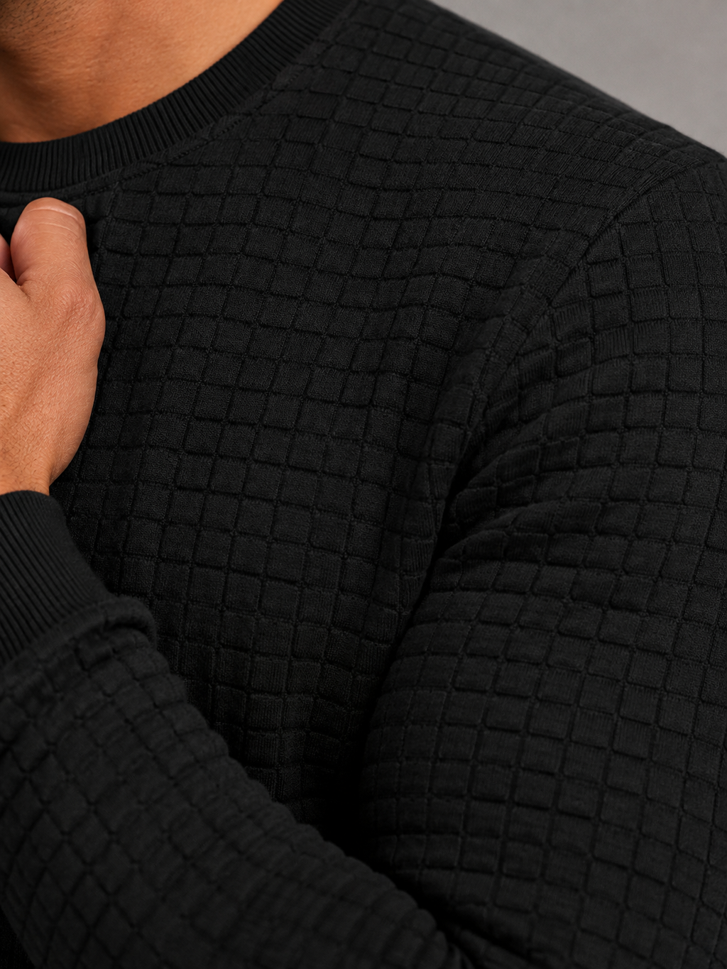 Men's waffle-textured crew neck sweatshirt