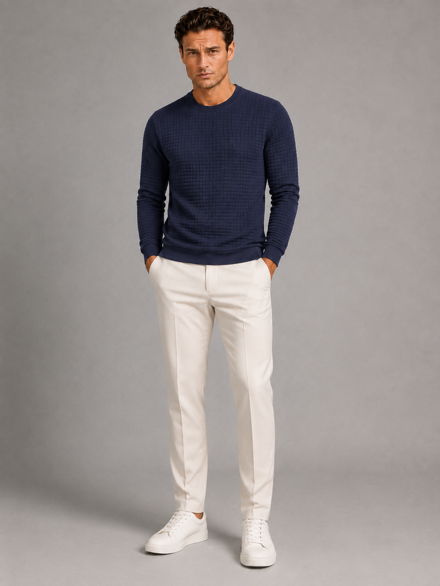 Men's waffle-textured crew neck sweatshirt
