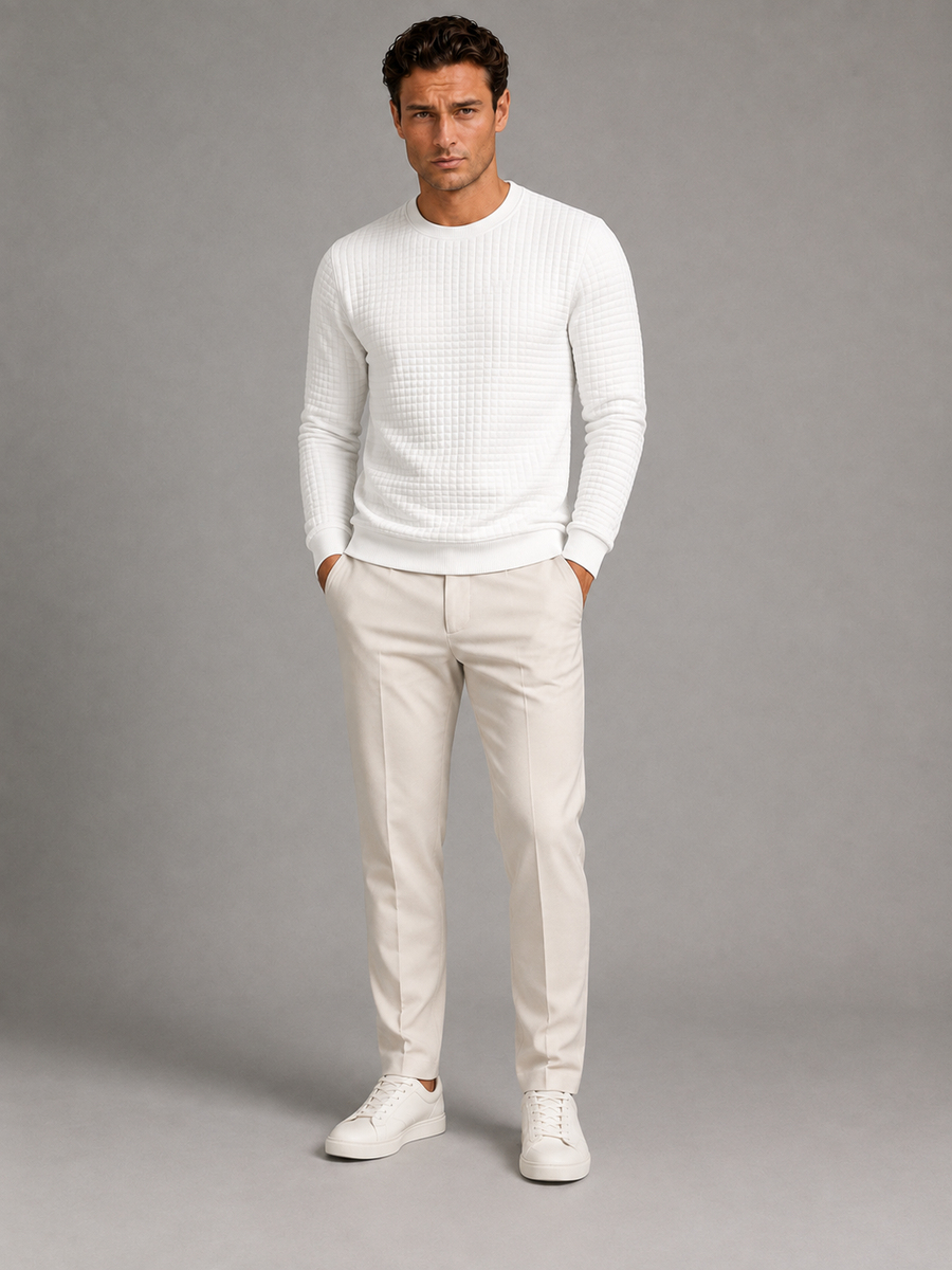 Men's waffle-textured crew neck sweatshirt