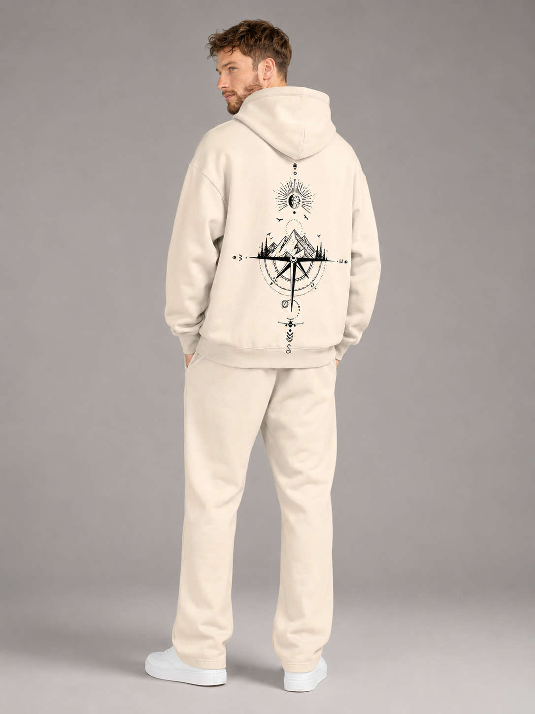Men's oversized hoodie with compass back print