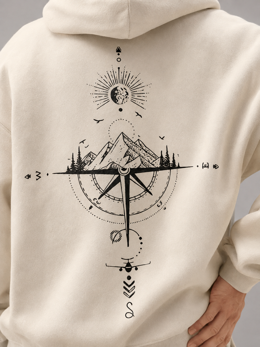 Men's oversized hoodie with compass back print