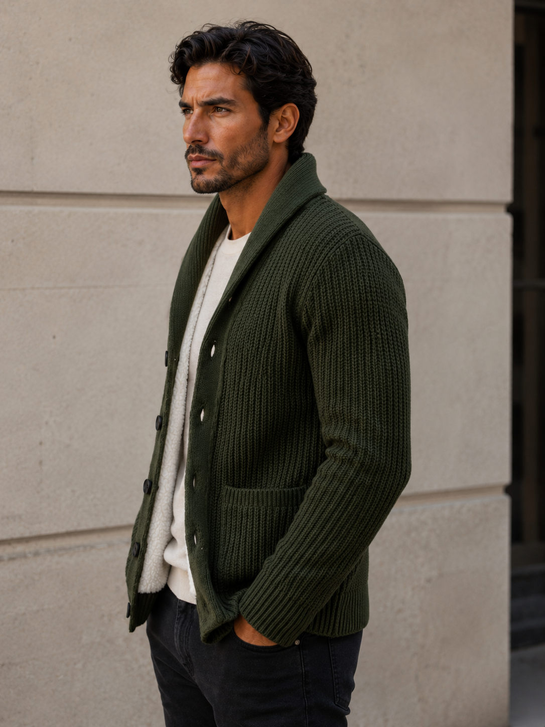 Men's Fleece Shawl Collar Cardigan | Cozy