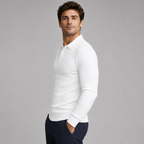 Men's slim fit ribbed long-sleeve polo jumper
