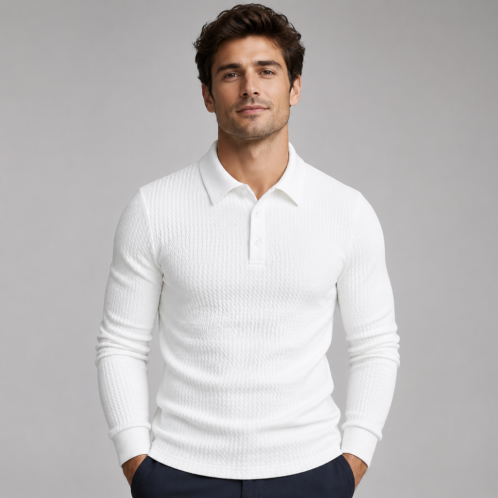 Men's slim fit ribbed long-sleeve polo jumper