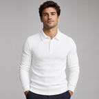Men's slim fit ribbed long-sleeve polo jumper